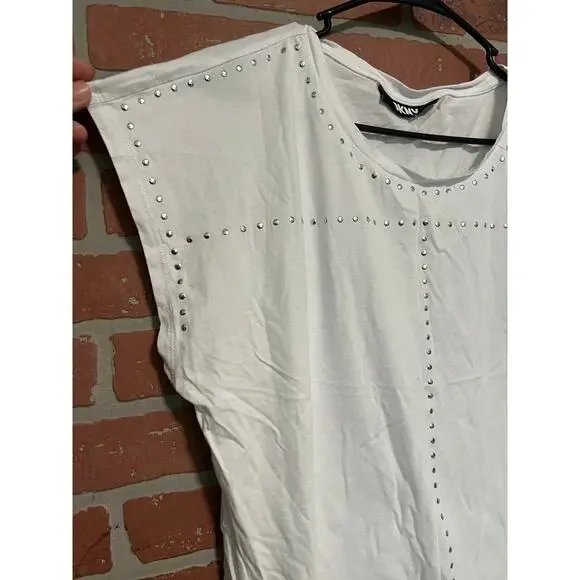 DKNY Short Sleeve White Studded Top - L - Picture 2 of 6